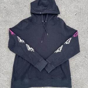 Volcom Youth Hoodie Black Size L 10-12 Logo Graphic Sweatshirt Pullover